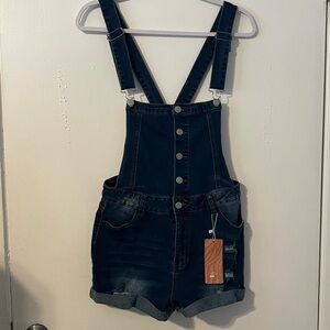 SHEIN Dark Blue Denim Overalls